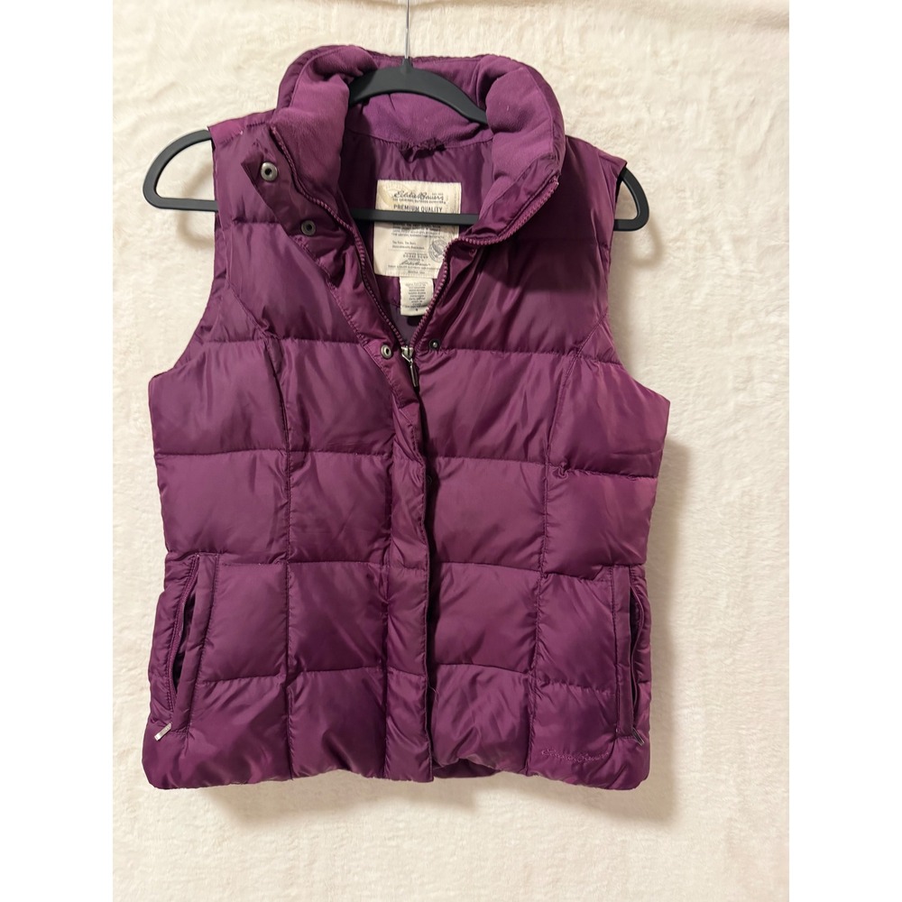 Eddie Bauer Goose Down Puffer Vest Womens Small Purple Quilted Full Zip Outdoor